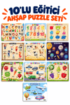 Ahşap Eğitici Öğretici 10 Parça Mega Puzzle Seti – Alfabe, Sayılar ve Güneş Sistemi Karışık Ahşap Yapboz Oyuncak