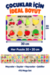 Ahşap Eğitici Öğretici 4’lü Mega Puzzle Seti – Meyveler, Sebzeler ve Türkçe Sayılar Sök Tak Yapboz Oyuncak