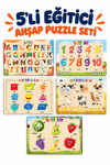 Ahşap Eğitici Öğretici 5’li Puzzle Seti – Alfabe, Sayılar, Geometrik Şekiller, Sebzeler ve Hayvanlar Yapboz Oyuncak