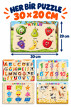 Ahşap Eğitici Öğretici 5’li Puzzle Seti – Alfabe, Sayılar, Geometrik Şekiller, Sebzeler ve Hayvanlar Yapboz Oyuncak
