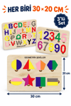 Ahşap Eğitici Öğretici Puzzle Seti – Alfabe, Geometrik Şekiller ve Sayılar Sök Tak Bultak Yapboz Oyuncak