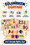 Ahşap Eğitici Öğretici Puzzle Seti – Alfabe, Geometrik Şekiller ve Sayılar Sök Tak Bultak Yapboz Oyuncak
