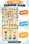 Ahşap Eğitici Puzzle 3’ü 1 Arada Alfabe, Geometrik Şekiller ve Sayılar – Sök Tak Bultak Yapboz Seti