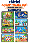 Ahşap Eğitici Puzzle 8’li Set – 6 Parçalı Çocuk Yapboz Oyuncak, Öğretici Ahşap Puzzle Seti