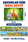 Ahşap Eğitici Puzzle 8’li Set – 6 Parçalı Çocuk Yapboz Oyuncak, Öğretici Ahşap Puzzle Seti
