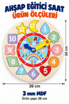 Ahşap Eğitici Saat 26 cm – Geometrik Şekilli Puzzle, Sayı ve Saat Öğretici Çocuk Oyuncağı