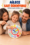 Ahşap Eğitici Saat 26 cm – Geometrik Şekilli Puzzle, Sayı ve Saat Öğretici Çocuk Oyuncağı