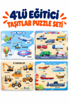Ahşap Eğitici Taşıtlar 4’lü Puzzle Seti – Kara, Deniz, Hava Taşıtları ve İş Makineleri Sök Tak Bultak Yapboz Oyuncak