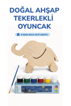 Ahşap Fil Oyuncak Doğal El Yapımı Boyanabilir Eğitici Oyuncak+6'lı Boya Seti Hediye