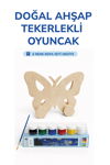 Ahşap Kelebek Oyuncak Doğal El Yapımı Boyanabilir Eğitici Oyuncak+6'lı Boya Seti Hediye