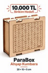 Ahşap Parabox Kumbara 10.000 TL – Para Biriktirme Hedef Kutusu, Dekoratif Ahşap Tasarruf Kumbarası