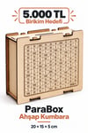 Ahşap Parabox Kumbara 5.000 TL – Para Biriktirme Hedef Kutusu, Dekoratif Ahşap Tasarruf Kumbarası
