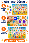 Ahşap Renkli Alfabe ve Rakamlar Eğitici Puzzle – Büyük Harfler ve Sayılar Sök Tak Bultak Yapboz Oyuncak