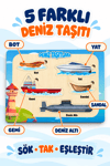 Ahşap Renkli Deniz Taşıtları Eğitici Puzzle – Çocuklar İçin Öğretici Sök Tak Bultak Yapboz Oyuncak