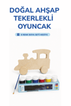 Ahşap Tren Oyuncak Doğal El Yapımı Boyanabilir Eğitici Oyuncak+6'lı Boya Seti Hediye