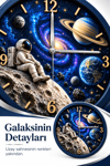 Astronotlu Uzay Temalı Dekoratif Duvar Saati – 33 cm UV Baskılı, Lacivert Çerçeveli Çocuk Odası Duvar Saati
