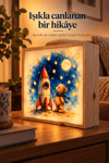 Ay’a Yolculuk Light Box – Çocuklar İçin Işıklı Gece Lambası, Ahşap Dekoratif LED Çocuk ve Bebek Odası Aydınlatması 25x25x10 cm