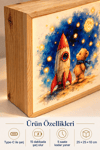 Ay’a Yolculuk Light Box – Çocuklar İçin Işıklı Gece Lambası, Ahşap Dekoratif LED Çocuk ve Bebek Odası Aydınlatması 25x25x10 cm