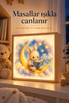 Ay Işığında Kitap Light Box – Çocuk ve Bebek Odası İçin Ahşap LED Işıklı Gece Lambası, Dekoratif Aydınlatma 25x25x10 cm