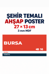 Bursa 16 Dekoratif Şehir Plaka Retro Tablo MDF Ahşap Tablo Sokak Tabelası Hediyelik 27x13cm