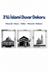 Gümüş Renk Mescid-i Aksa, Mescid-i Haram ve Mescid-i Nebevi 3’lü Kare Duvar Dekoru Seti – İslami Ev ve Ofis Dekorasyonu