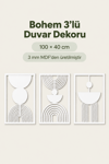 Gümüş Renk Soyut Bohem Dekoratif 3’lü Duvar Tablosu – Modern Ev, Salon ve Ofis Duvar Dekoru