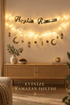 Hoş Geldin Ramazan LED Işıklı Aynalı Ahşap Duvar Süsü – 4 mm MDF Dekoratif Ramazan Ayı Duvar Dekoru