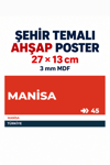 Manisa	45 Dekoratif Şehir Plaka Retro Tablo MDF Ahşap Tablo Sokak Tabelası Hediyelik 27x13cm
