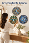 Nazar Boncuğu Desenli Yuvarlak MDF Duvar Dekoru 3'lü Set – 30x30 cm Dekoratif Duvar Süsü