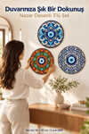 Nazar Boncuğu Temalı Dekoratif Duvar Tablosu 3'lü Set – Yuvarlak MDF Duvar Süsü 30x30 cm