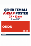Ordu 52 Dekoratif Şehir Plaka Retro Tablo MDF Ahşap Tablo Sokak Tabelası Hediyelik 27x13cm