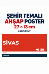 Sivas 58 Dekoratif Şehir Plaka Retro Tablo MDF Ahşap Tablo Sokak Tabelası Hediyelik 27x13cm