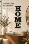 Siyah Ahşap Dekoratif HOME Duvar Yazısı 50x110 cm – Modern MDF Duvar Süsü, Ev ve Salon Dekorasyonu