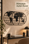 Siyah MDF 3 Parça Ahşap Dünya Haritası Duvar Dekoru 50x110 cm – Lazer Kesim Dekoratif Atlas Tablo, Ev Ofis ve Kafe Süsü
