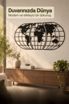 Siyah MDF 3 Parça Ahşap Dünya Haritası Duvar Dekoru 50x110 cm – Lazer Kesim Dekoratif Atlas Tablo, Ev Ofis ve Kafe Süsü