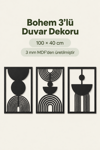 Siyah Renk Soyut Bohem Dekoratif 3’lü Duvar Tablosu – Modern Ev, Salon ve Ofis Duvar Dekoru