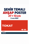 Tokat 60 Dekoratif Şehir Plaka Retro Tablo MDF Ahşap Tablo Sokak Tabelası Hediyelik 27x13cm
