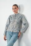 Damask Desenli Mandarin Yaka Düğmeli Ceket