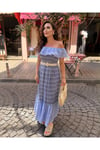 Keten Madonna Yaka Fırfırlı Elbise