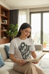 Kadın Premium %100 Pamuklu İnci Detaylı Topuz Grafik Baskılı Taşlı Beyaz Tişört