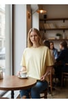 Unisex Oversize Pamuklu Dokulu Bisiklet Yaka Premium Basic Tişört