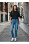 Unisex Oversize Pamuklu Dokulu Bisiklet Yaka Premium Basic Tişört