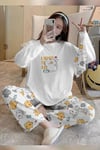 Bahd Cat42 White Süpersoft Kadın Pijama Takımı 3410