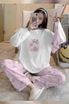 Bahd Deer2 White Süpersoft Kadın Pijama Takımı 3651