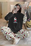 Bahd Hello Kitty 2 Black Süpersoft Kadın Pijama Takımı 3419