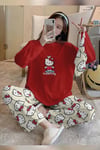 Bahd Hello Kitty 2 Red Süpersoft Kadın Pijama Takımı 3421