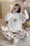 Bahd Penguin2 White Süpersoft Kadın Pijama Takımı 3631