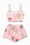 Kiki Favela Trend Askılı Şort Strawberry Bear Baskılı Pijama Takımı