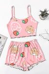 Kiki Favela Trend Askılı Şort Strawberry Bear Baskılı Pijama Takımı
