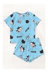 Kısa Kollu Şort Pijama Takımı Cow Milk Supersoft Basic Süprem